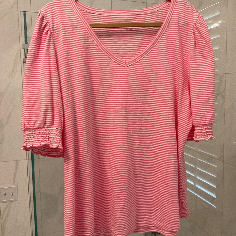 Talbot’s pink and white striped shirt Size XL